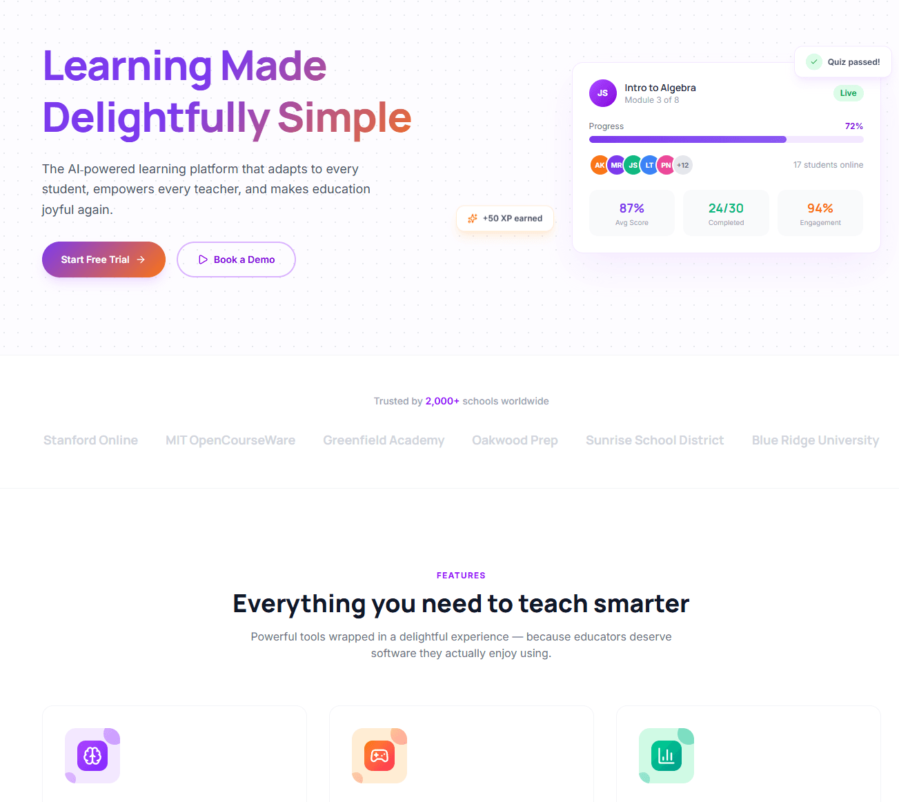 EdTech Startup Launch Page website preview
