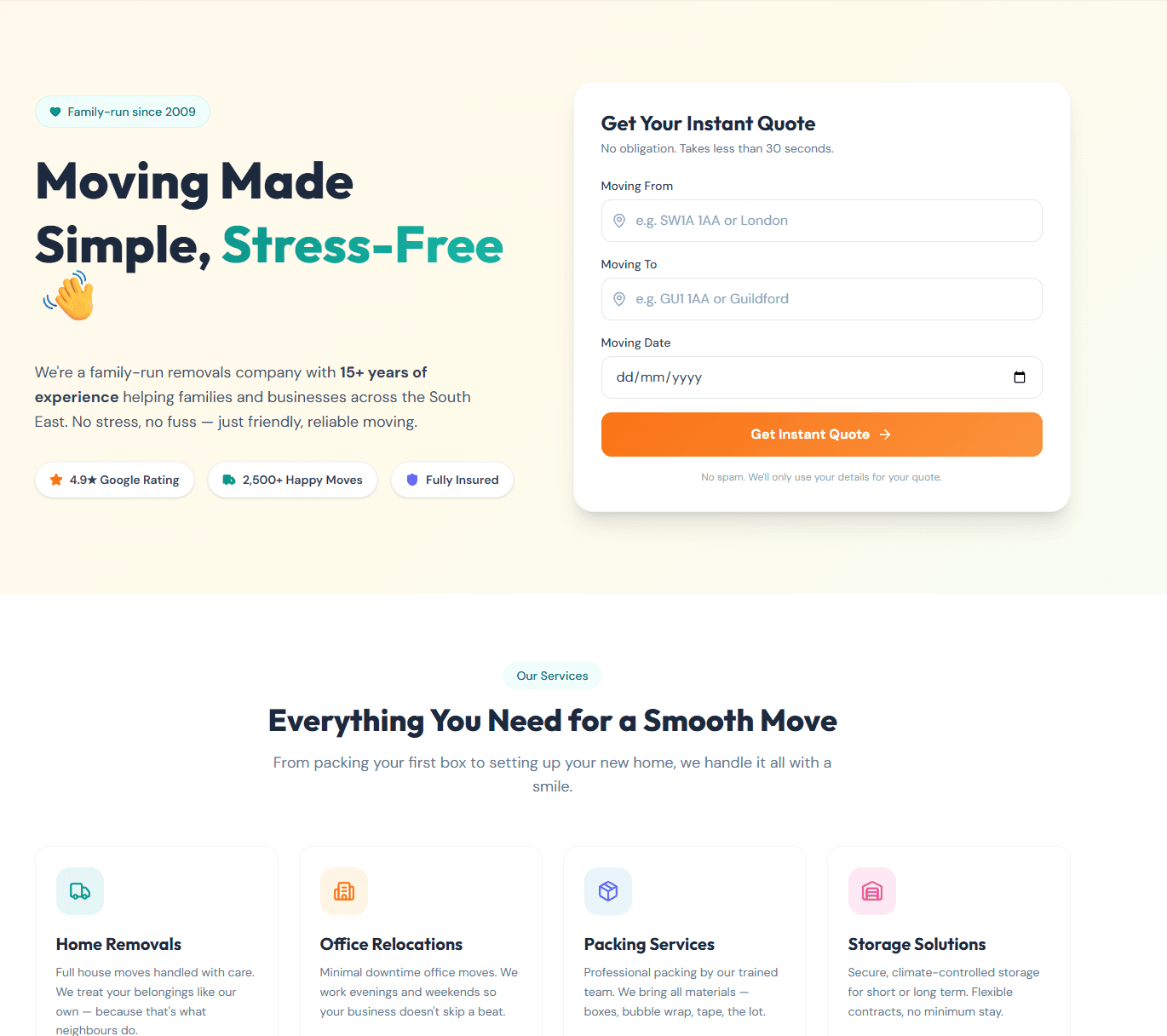 Boutique Home Removals Company website preview