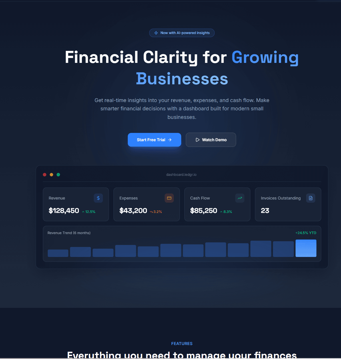 Small Business Finance Dashboard website preview